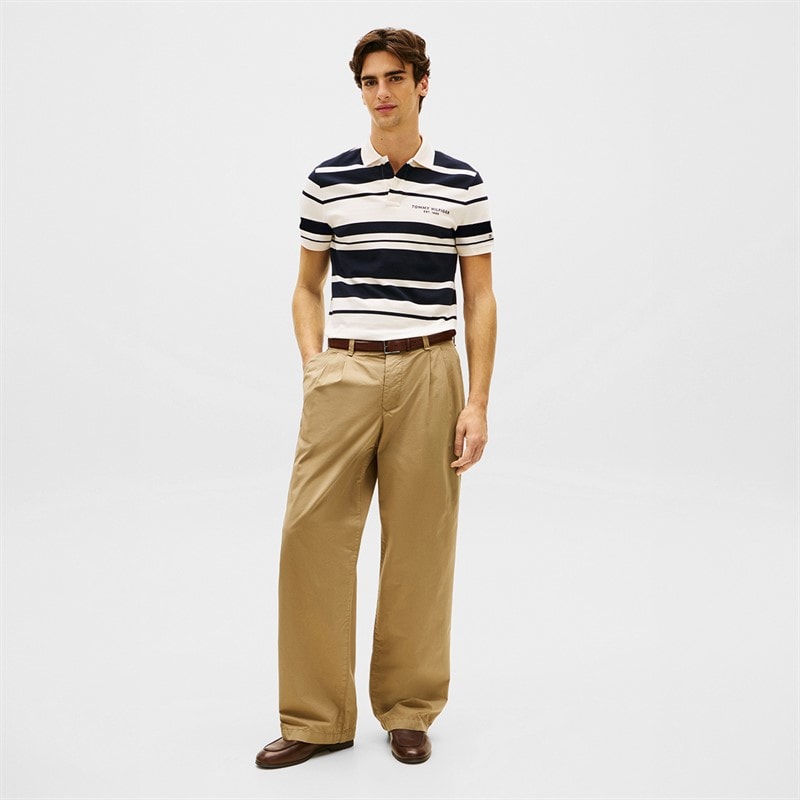 Tommy Hilfiger Mens Pique Multi Stripe Polo Shirt Ivory Petal/Desert Sky - Image 2