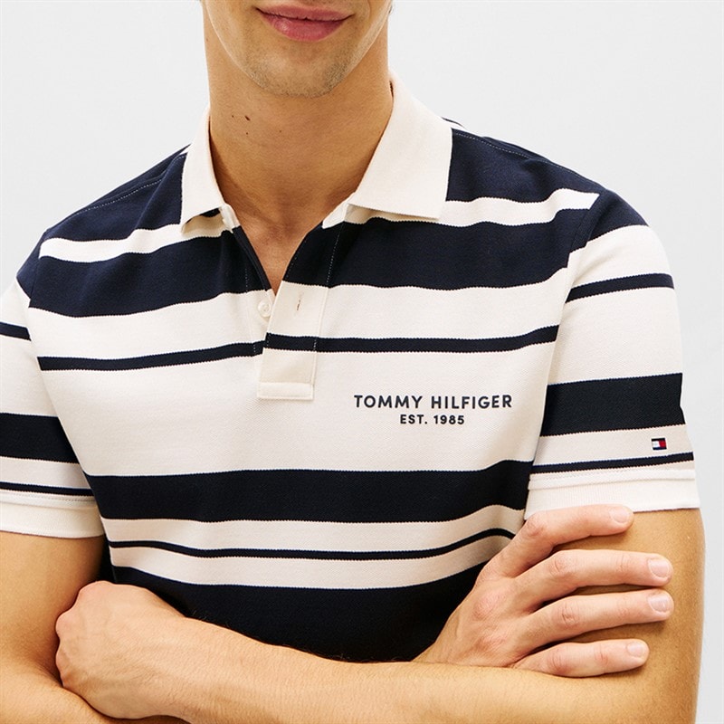 Tommy Hilfiger Mens Pique Multi Stripe Polo Shirt Ivory Petal/Desert Sky - Image 4