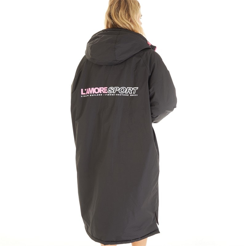 L'amore Couture Womens Luna Waterproof Changing Robe Black/Pink - Image 2