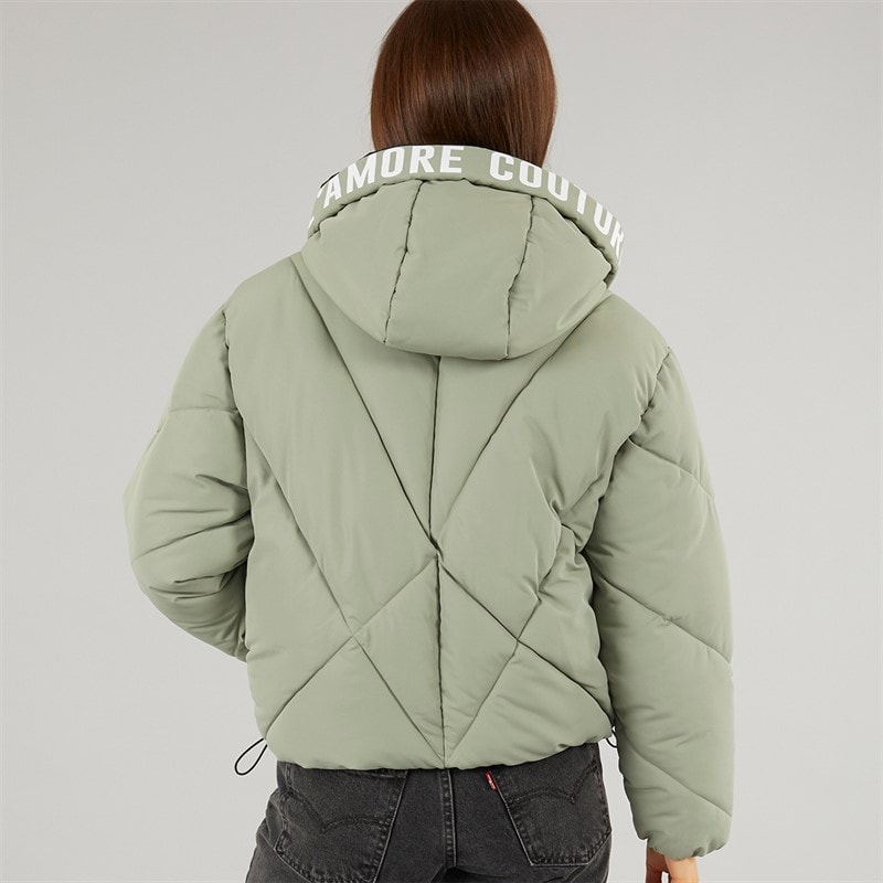 L'amore Couture Womens Franklin Short Puffer Khaki - Image 2