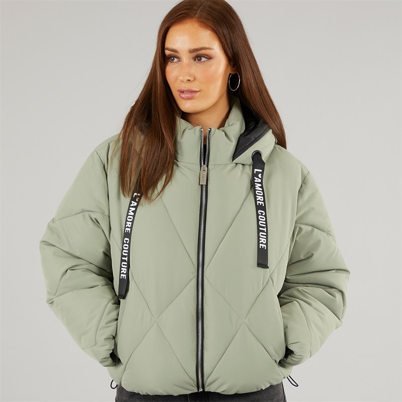 L'amore Couture Womens Franklin Short Puffer Khaki - Image 3