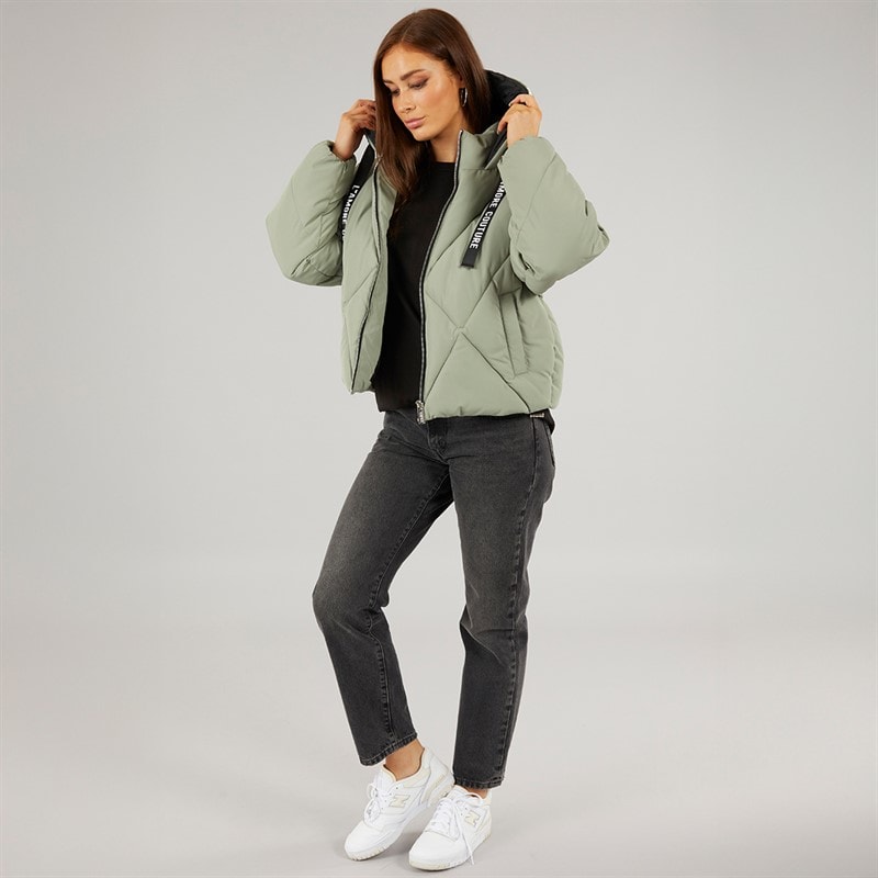 L'amore Couture Womens Franklin Short Puffer Khaki - Image 4