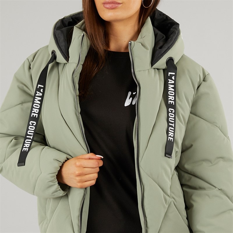 L'amore Couture Womens Franklin Short Puffer Khaki - Image 5