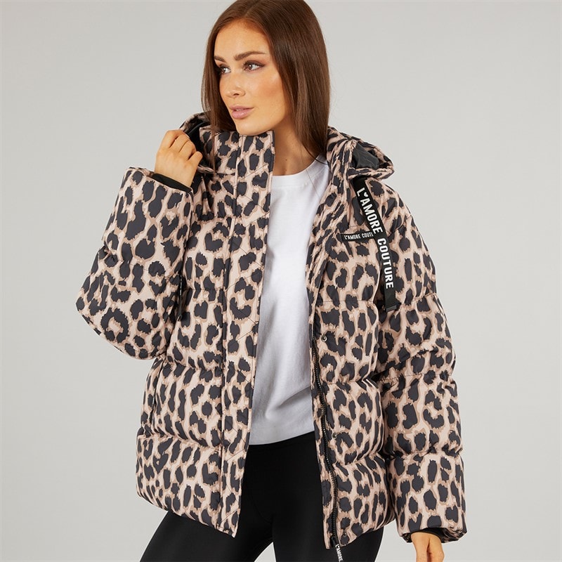 L'amore Couture Womens Nevada Short Puffer Leopard - Image 3