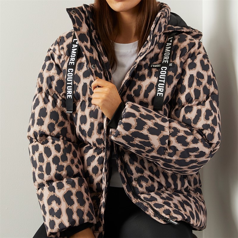 L'amore Couture Womens Nevada Short Puffer Leopard - Image 5