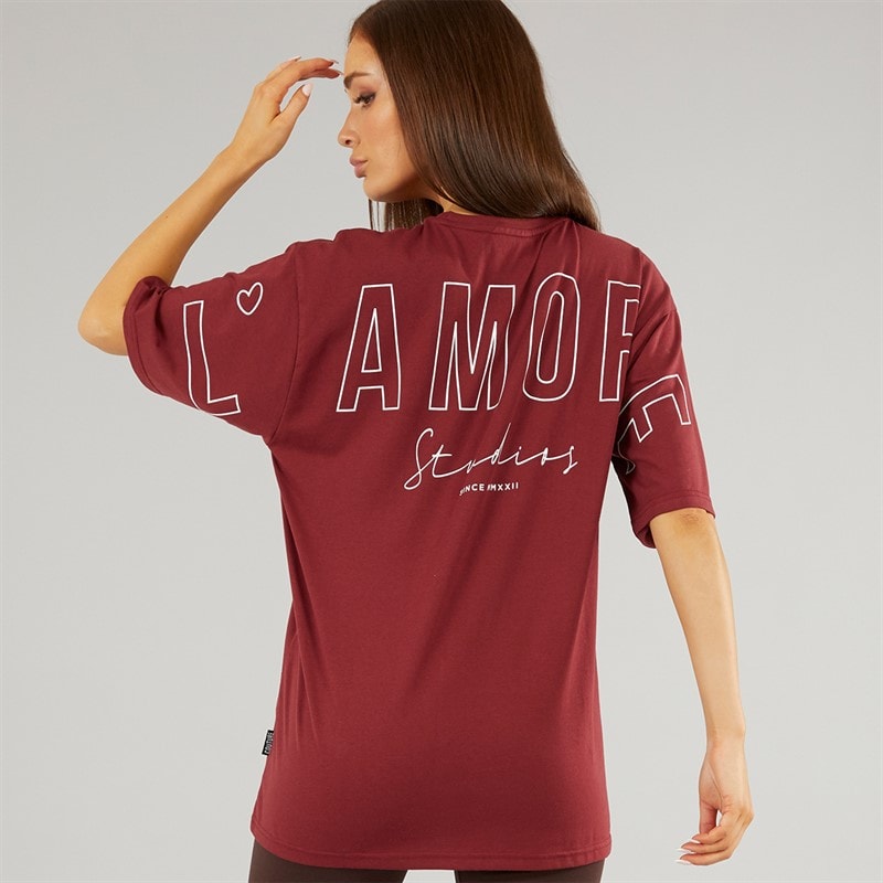 L'amore Couture Womens Norwalk Oversized T-Shirt Burgundy - Image 1