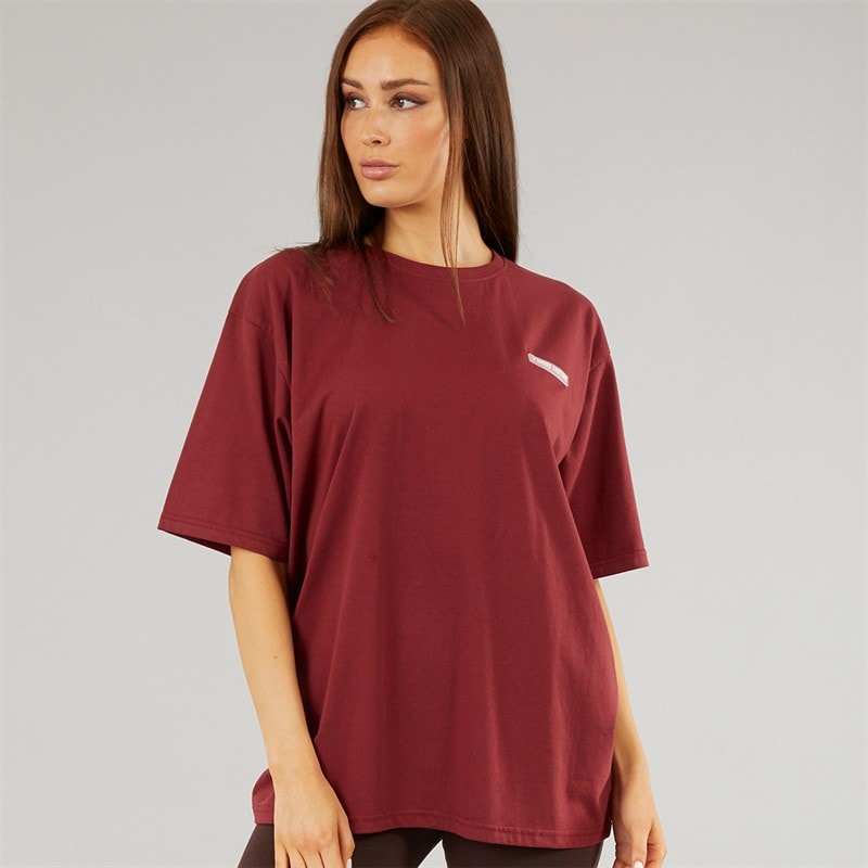 L'amore Couture Womens Norwalk Oversized T-Shirt Burgundy - Image 2