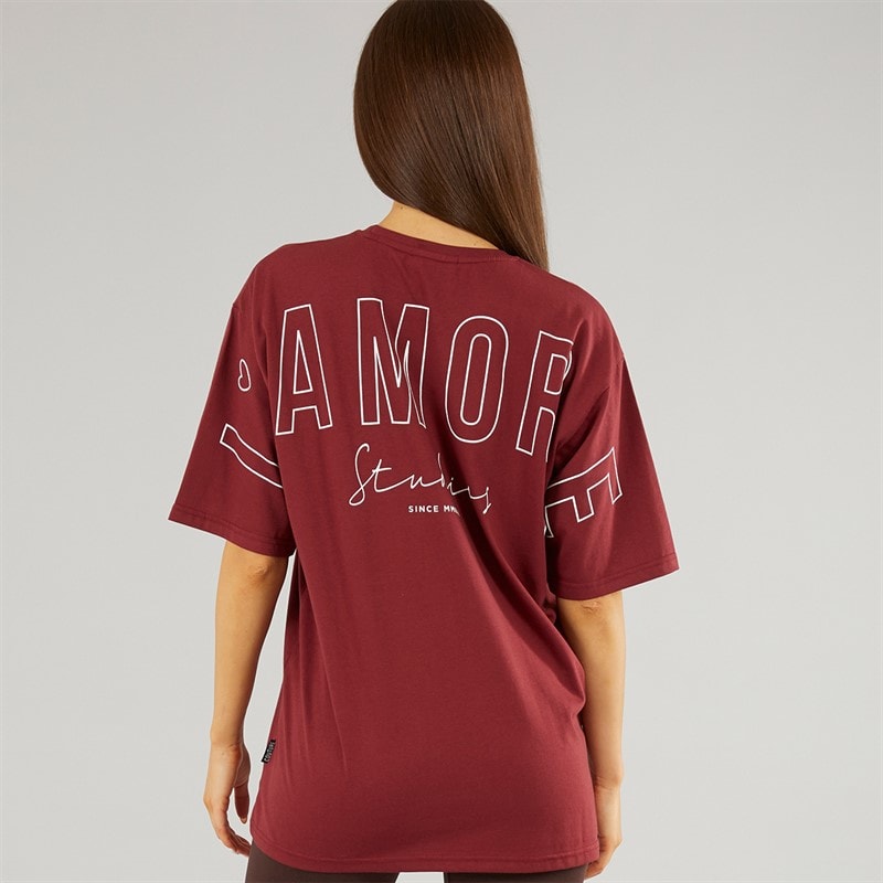 L'amore Couture Womens Norwalk Oversized T-Shirt Burgundy - Image 3