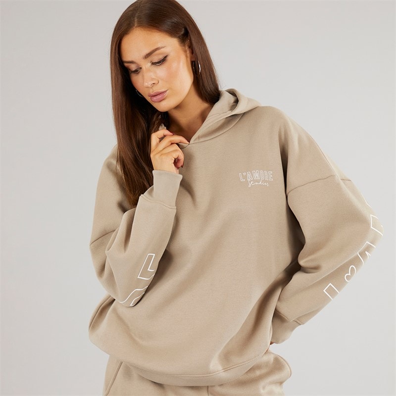 L'amore Couture Womens Norwalk Hoodie Taupe - Image 2