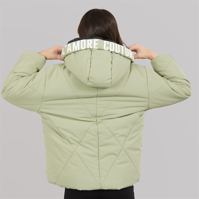 L'amore Couture Girls Franklin Short Puffer Coat Khaki - Image 2