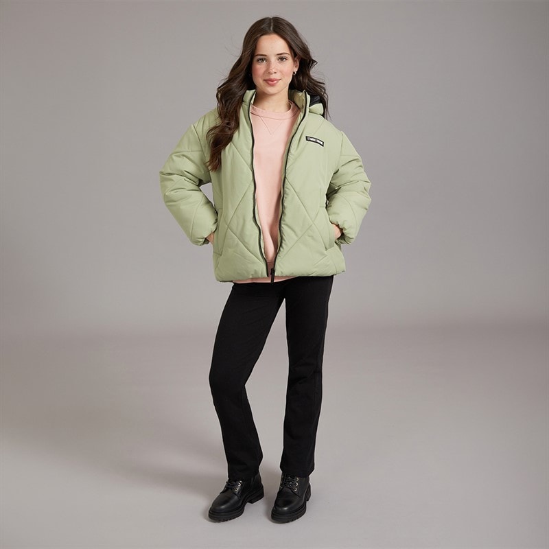 L'amore Couture Girls Franklin Short Puffer Coat Khaki - Image 4