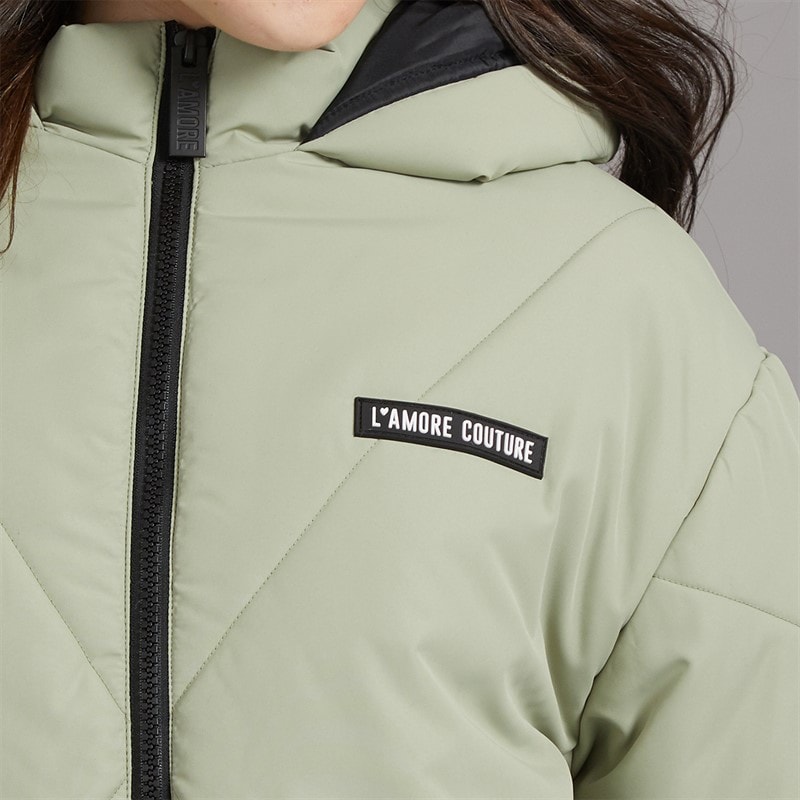L'amore Couture Girls Franklin Short Puffer Coat Khaki - Image 5