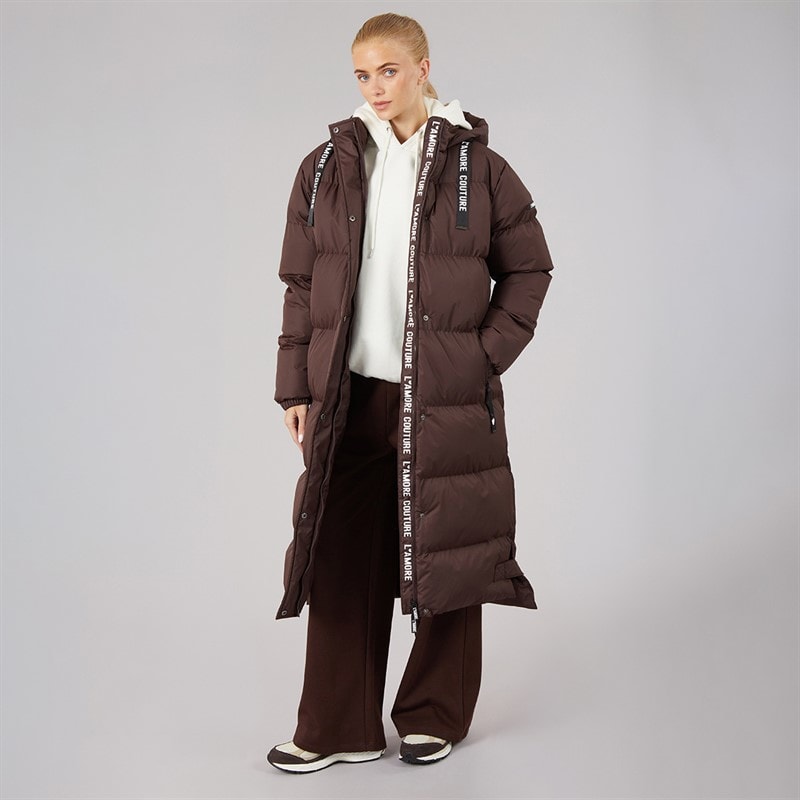 L'amore Couture Womens Bloomingdale Waterproof Long Jacket Chocolate - Image 4