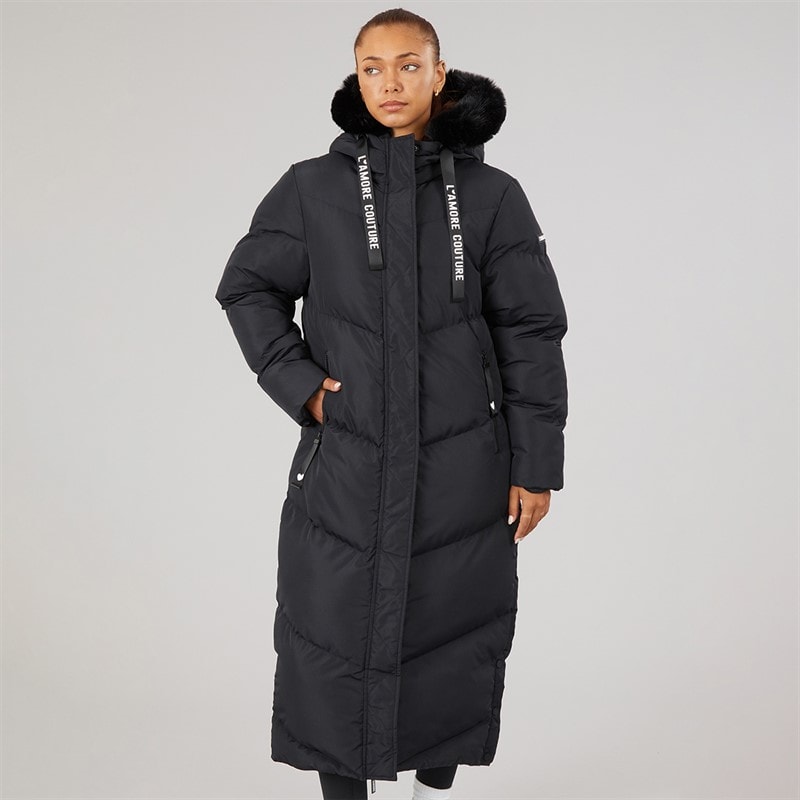 L'amore Couture Womens Madison Long Puffer Coat Black - Image 3