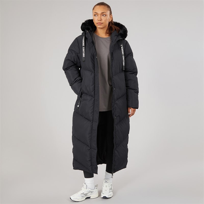 L'amore Couture Womens Madison Long Puffer Coat Black - Image 4