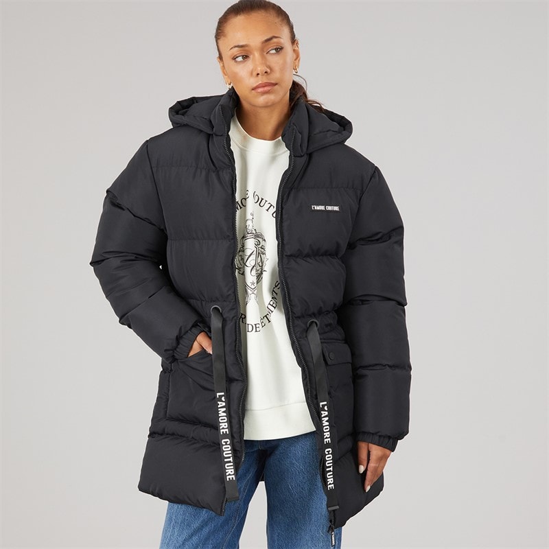 L'amore Couture Womens Liana Short Puffer Jacket Black