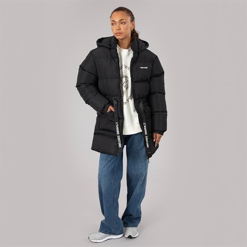 L'amore Couture Womens Liana Short Puffer Jacket Black - Image 4