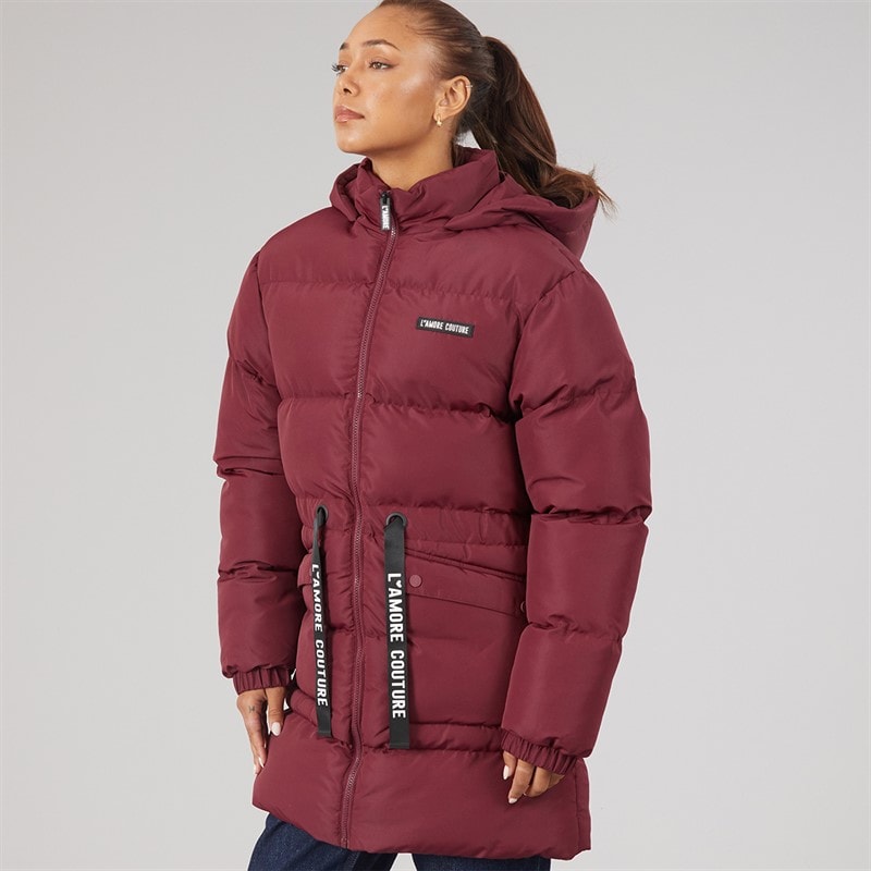 L'amore Couture Womens Liana Short Puffer Coat Wine - Image 3