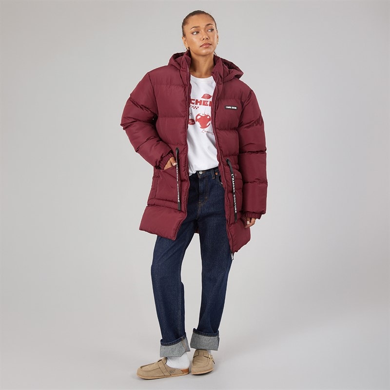 L'amore Couture Womens Liana Short Puffer Coat Wine - Image 4