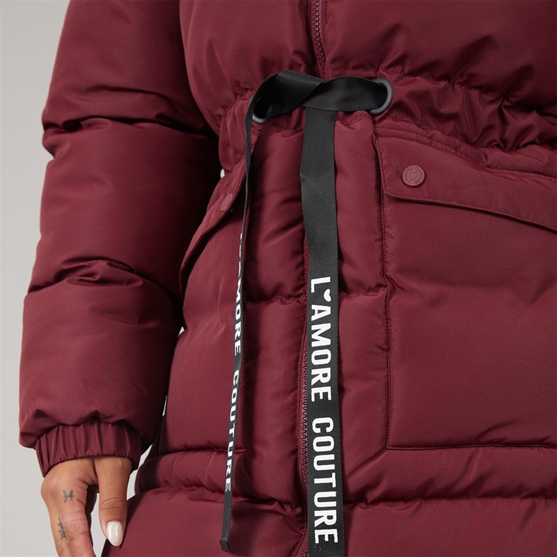 L'amore Couture Womens Liana Short Puffer Coat Wine - Image 5