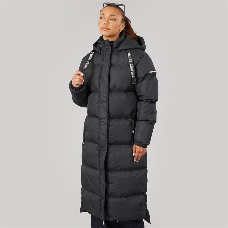 L'amore Couture Womens Bloomingdale Long Puffer Coat Black - Image 3