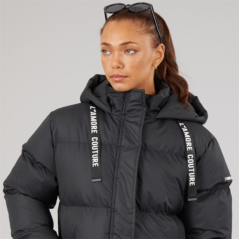 L'amore Couture Womens Bloomingdale Long Puffer Coat Black - Image 5