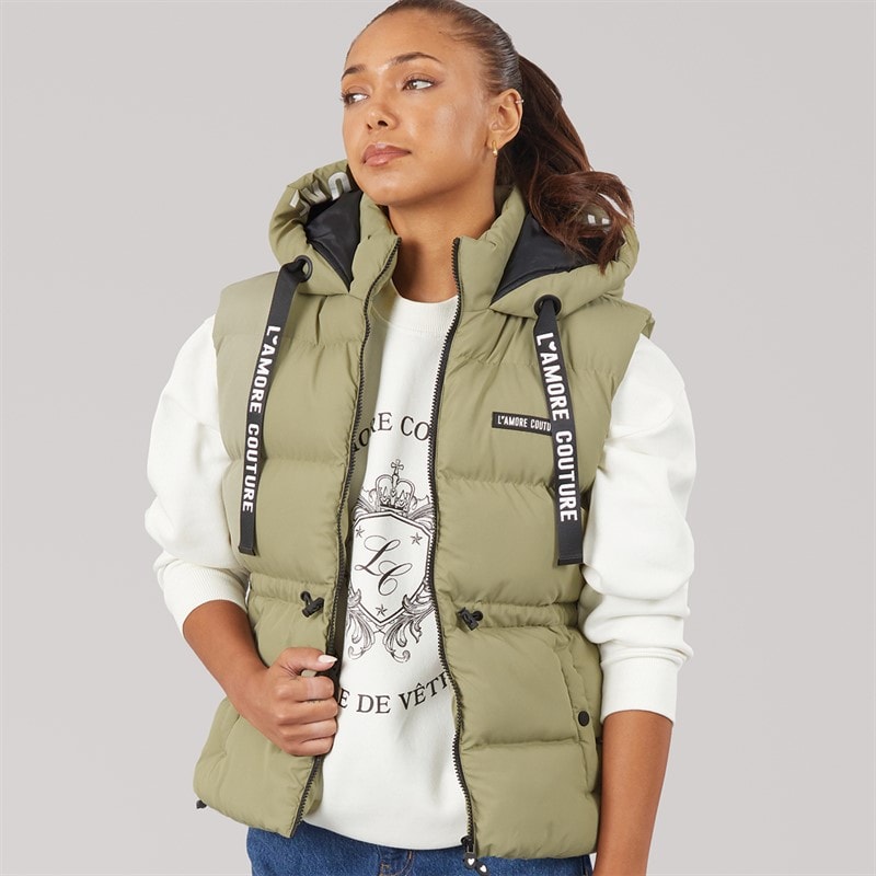 L'amore Couture Womens Starling Short Gilet Khaki