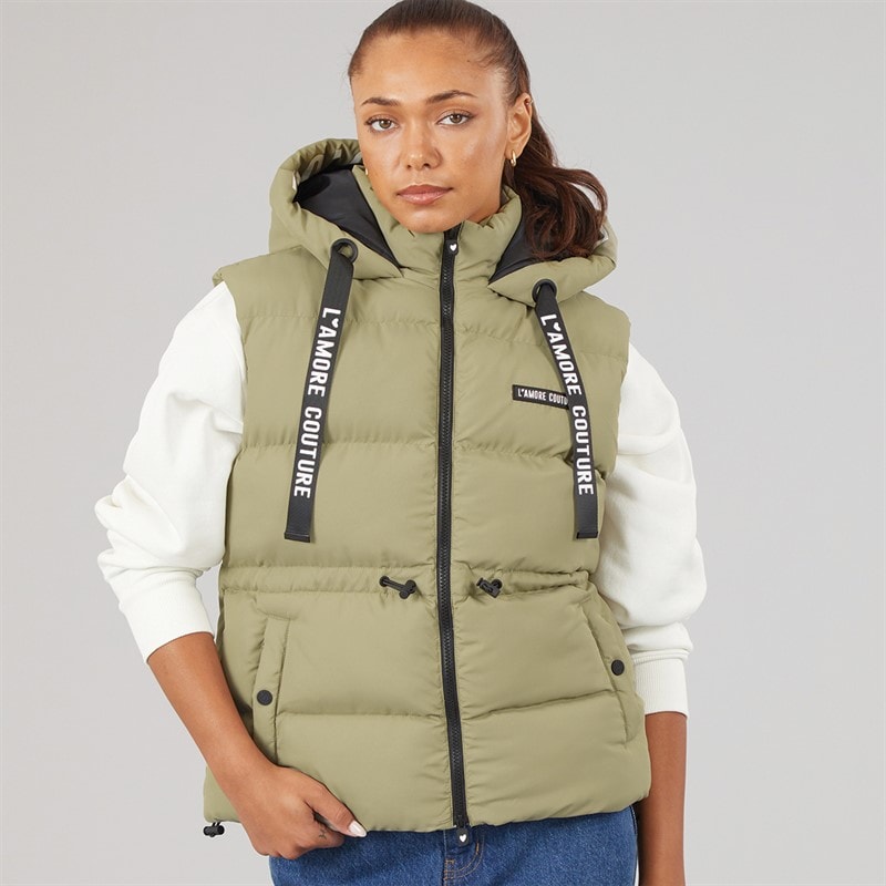 L'amore Couture Womens Starling Short Gilet Khaki - Image 3