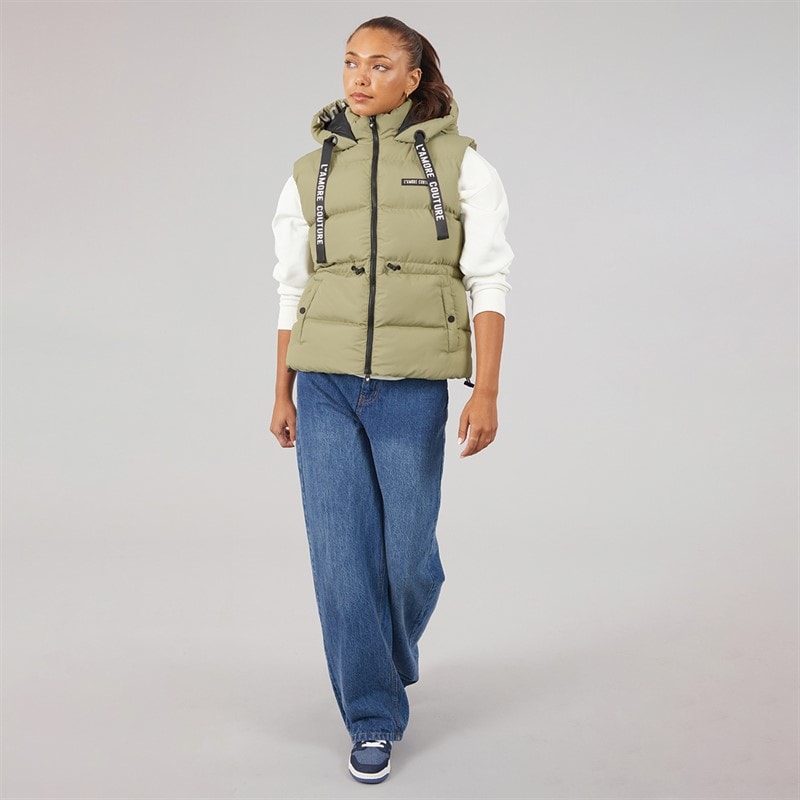 L'amore Couture Womens Starling Short Gilet Khaki - Image 4