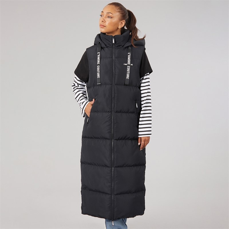 L'amore Couture Womens Brandy Long Gilet Black - Image 3