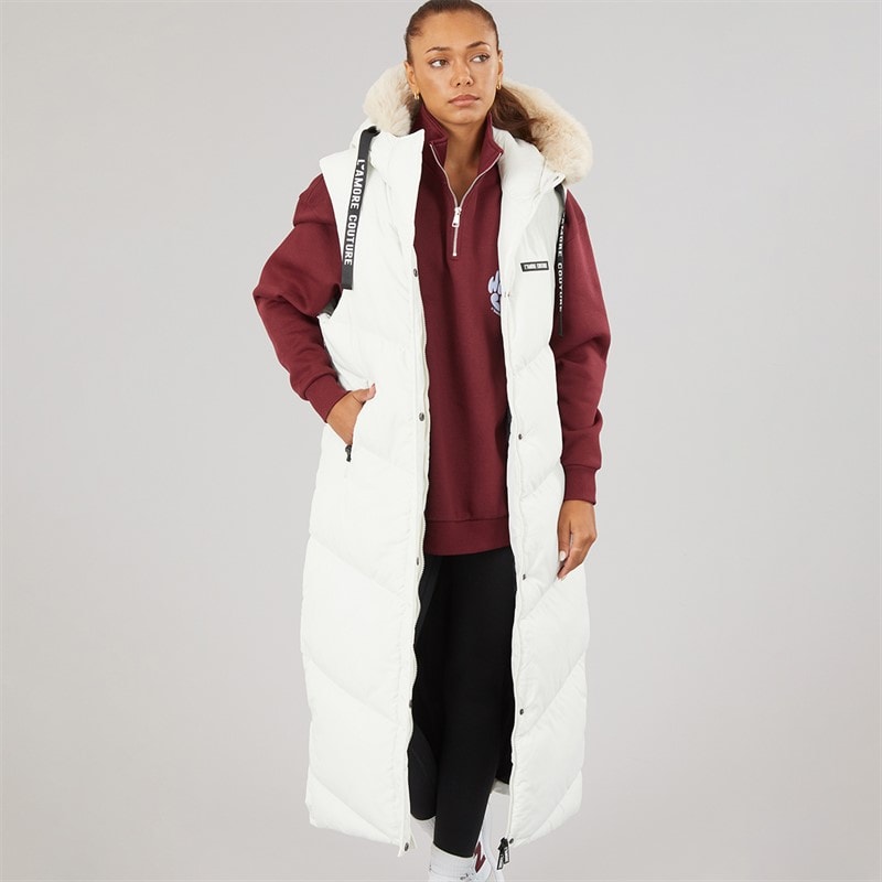 L'amore Couture Womens Maddy Long Gilet Cream - Image 1