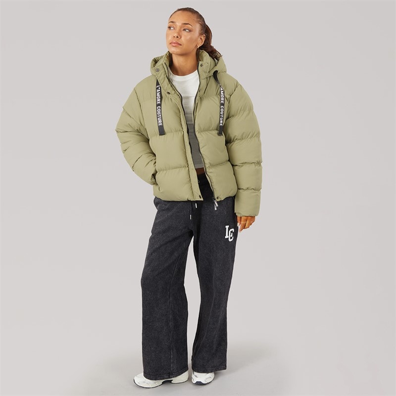 L'amore Couture Womens Celeste Short Puffer Jacket Khaki - Image 4