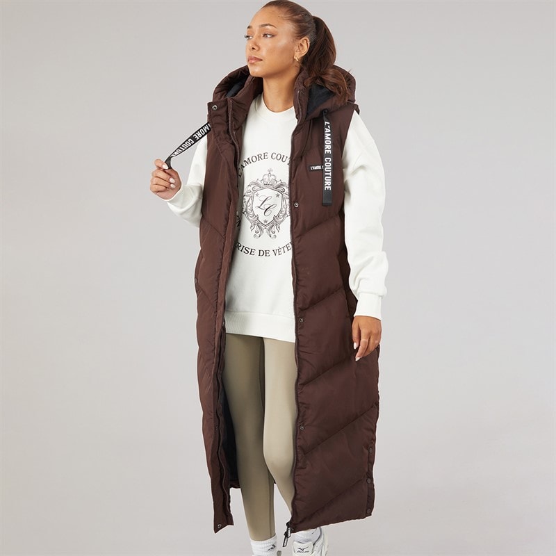 L'amore Couture Womens Harvest Long Gilet Chocolate - Image 1