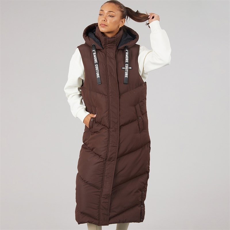 L'amore Couture Womens Harvest Long Gilet Chocolate - Image 3