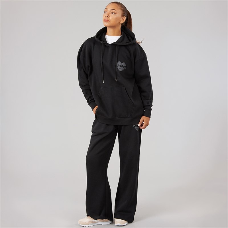 L'amore Couture Womens Brinas Hoodie And Wide Leg Joggers Tracksuit Black - Image 1
