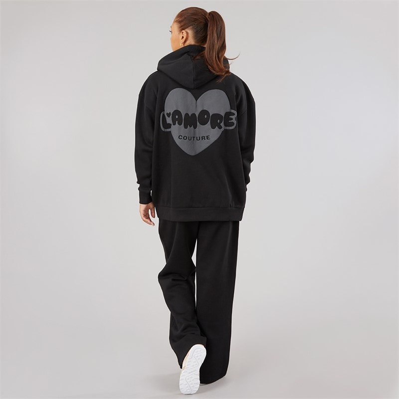 L'amore Couture Womens Brinas Hoodie And Wide Leg Joggers Tracksuit Black - Image 2