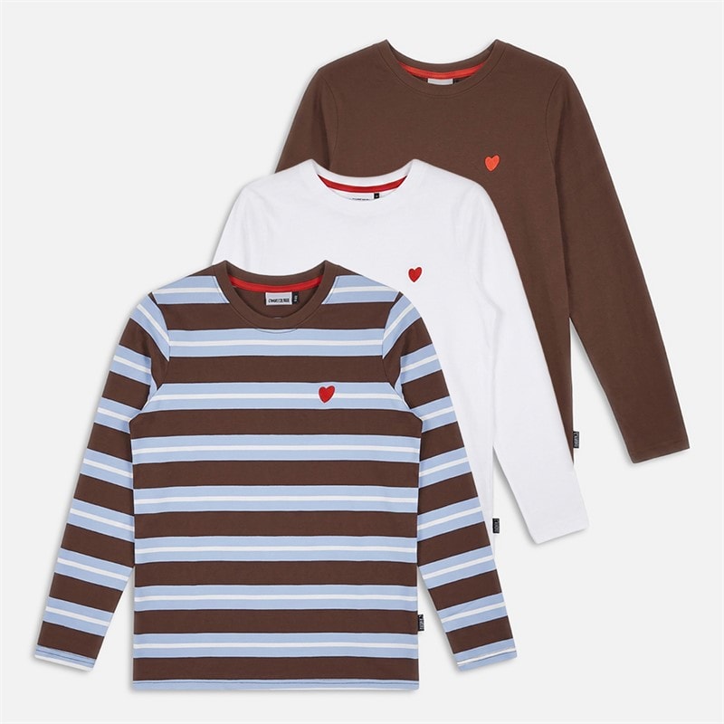 L'amore Couture Womens Elowyn Three Pack Long Sleeve T-Shirts Stripe/Brown/White - Image 1