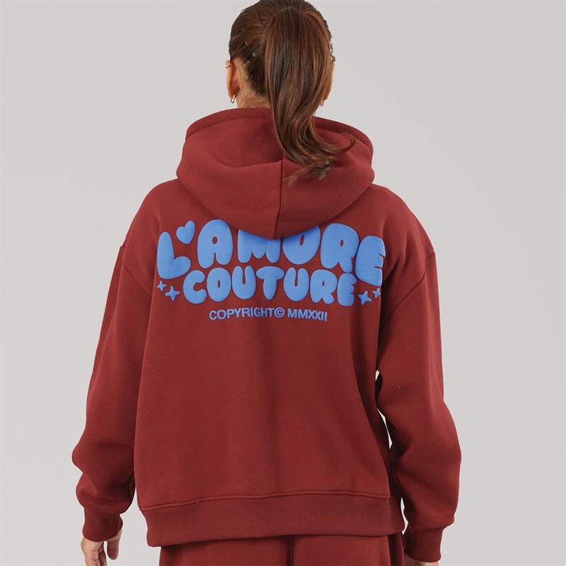 L'amore Couture Womens Leisure Hoodie Burgundy - Image 2