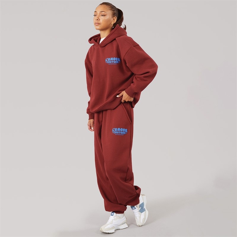 L'amore Couture Womens Chill Joggers Burgundy - Image 3