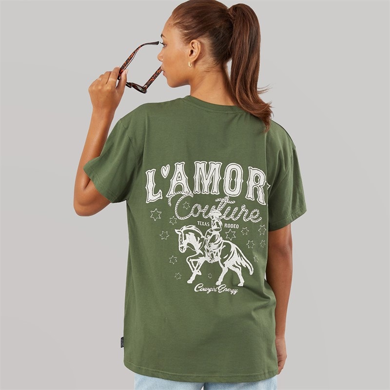 L'amore Couture Womens Meliora Oversized T-Shirt Khaki - Image 1