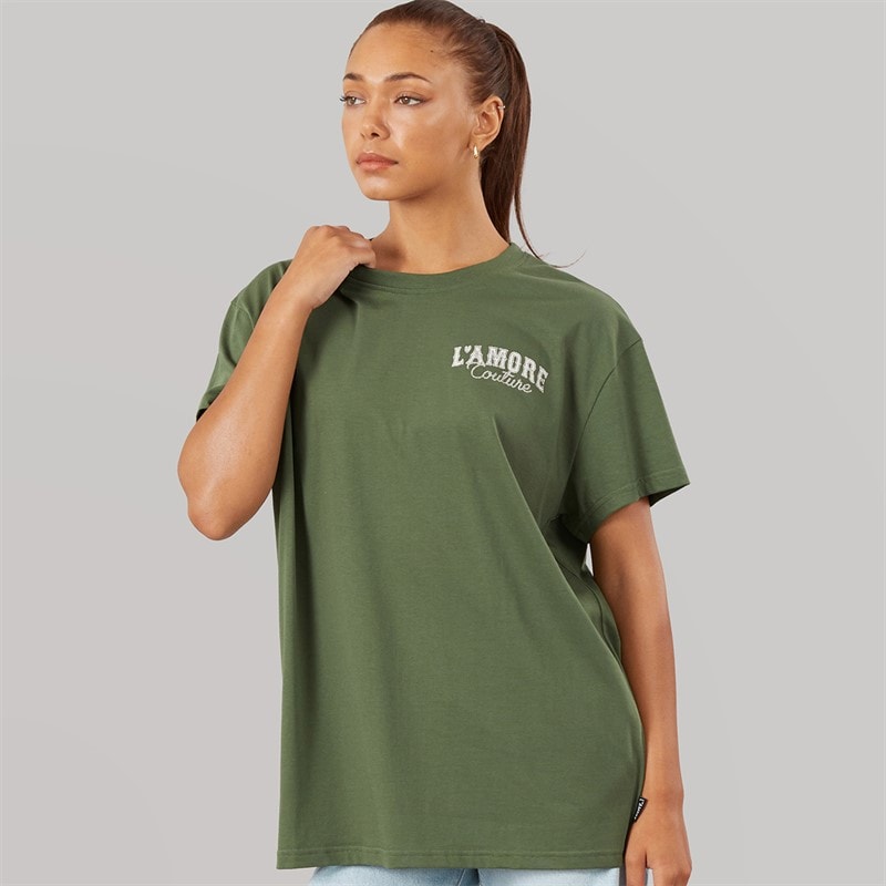 L'amore Couture Womens Meliora Oversized T-Shirt Khaki - Image 2