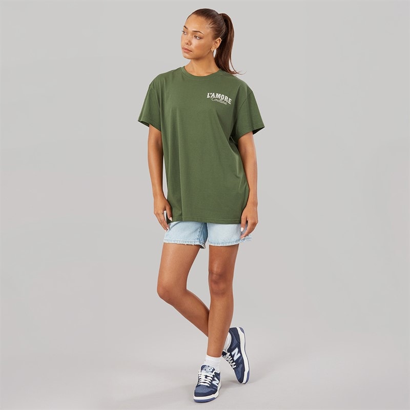 L'amore Couture Womens Meliora Oversized T-Shirt Khaki - Image 4