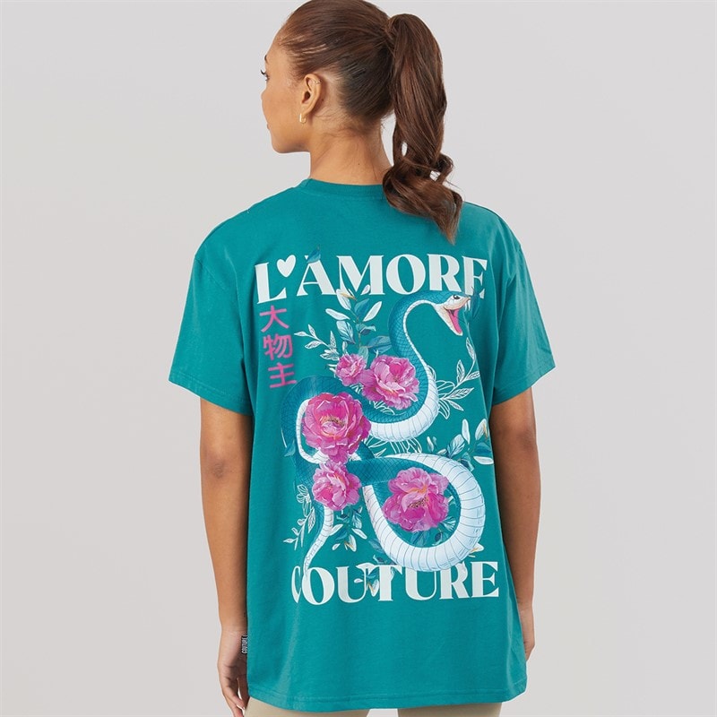 L'amore Couture Womens Yara Oversized T-Shirt Teal - Image 3