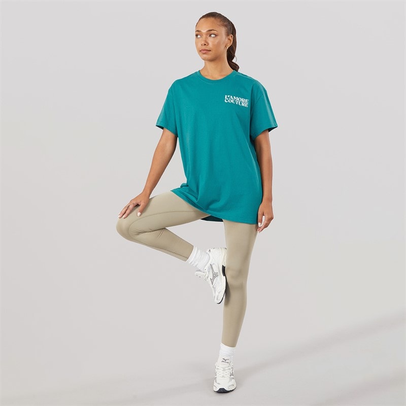 L'amore Couture Womens Yara Oversized T-Shirt Teal - Image 4