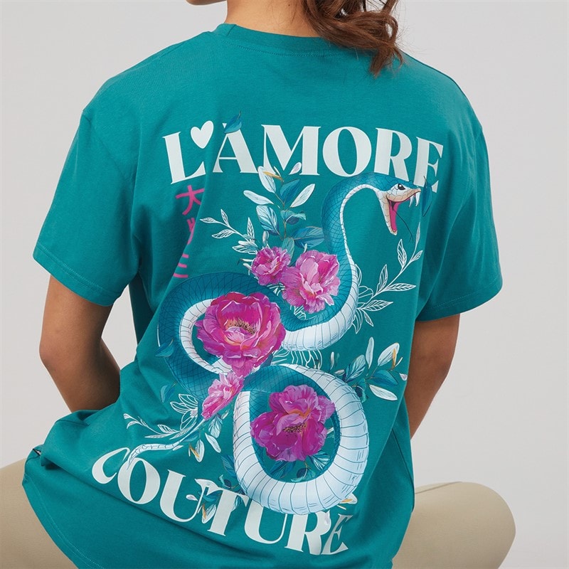 L'amore Couture Womens Yara Oversized T-Shirt Teal - Image 5