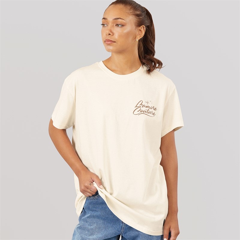 L'amore Couture Womens Marlow Oversized T-Shirt Cream - Image 1