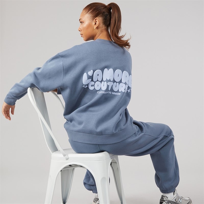 L'amore Couture Womens Breia Sweatshirt And Joggers Tracksuit Stone Blue - Image 1