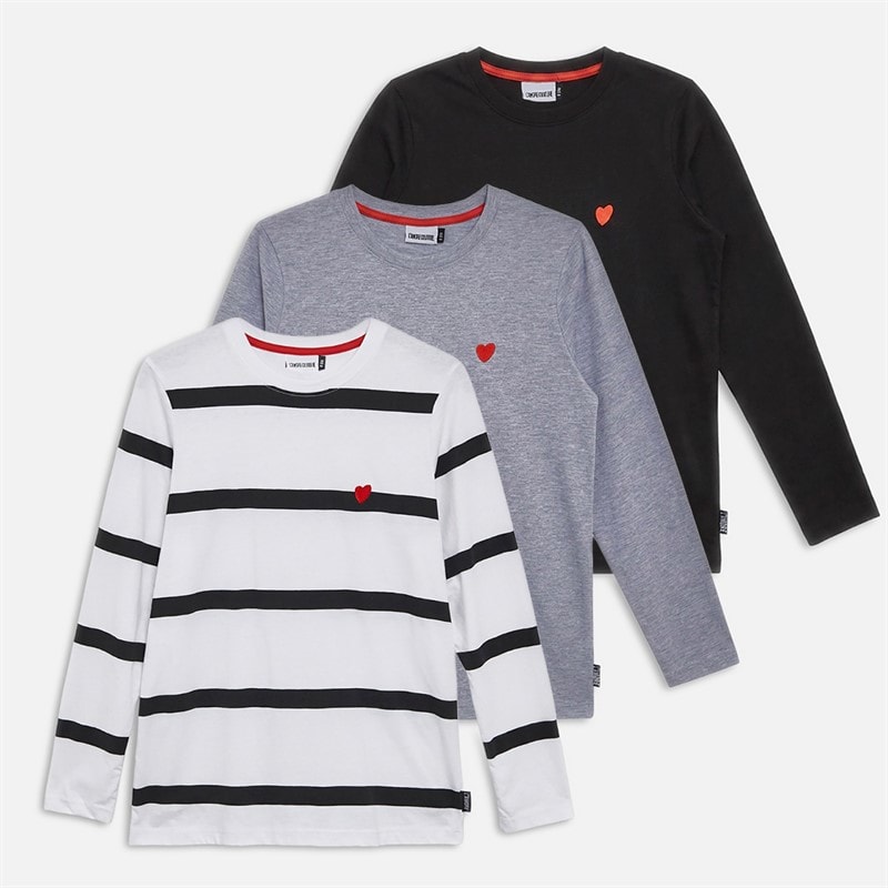 L'amore Couture Womens Esmeray Three Pack Long Sleeve T-Shirts Stripe/Light Grey Marl - Image 1
