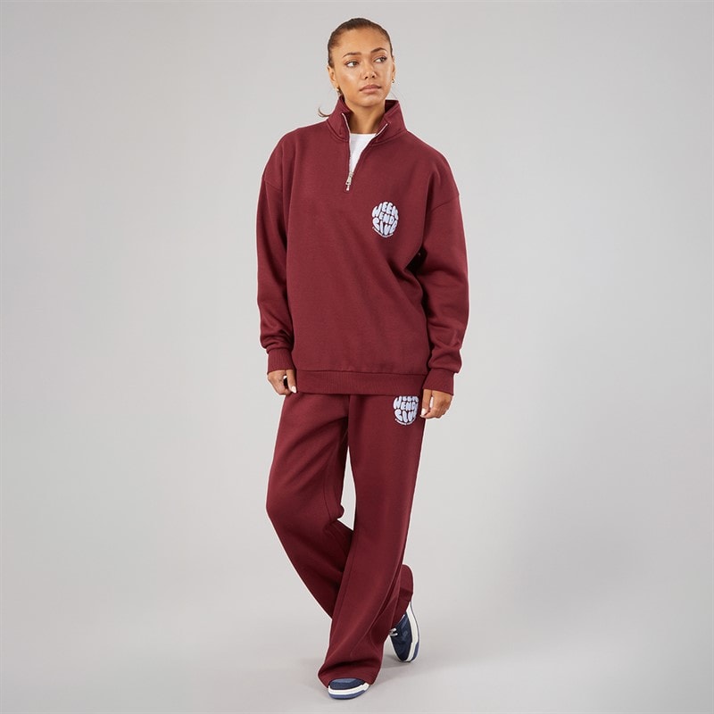 L'amore Couture Womens Lumi Quarter Zip Sweatshirt And Wide Leg Joggers Tracksuit Burgundy - Image 3