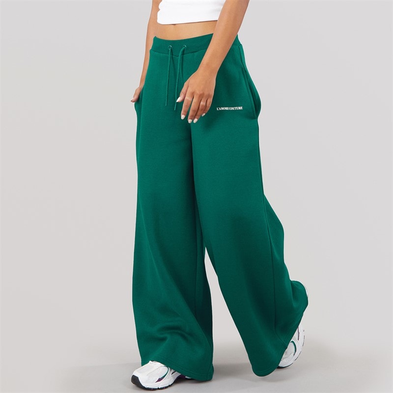 L'amore Couture Womens Orielle Wide Leg Joggers Green - Image 1